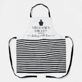 Cupcake Name Backen mit Liebe Streifen Schwarze Sc Schürze (Vorderseite)