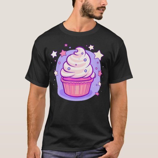 Cupcake Niedlich Pastel Kawaii Celestial Stars Bac T-Shirt (Vorderseite)