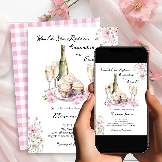 Cupcake oder Cava Delicate Pink Brautparty Einladung