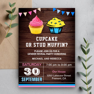 Cupcake oder Stud Muffin Geschlechter-Enthüllungsf Einladung