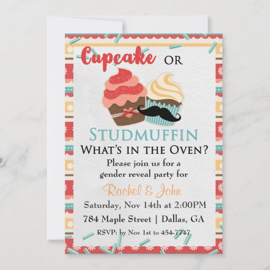 Cupcake oder Stud Muffin Kinderdusche Einladung (Vorderseite)