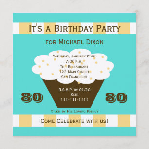 Cupcake on Aqua 80. Geburtstagsparty Einladung