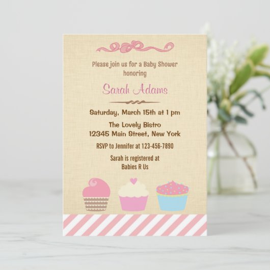 Cupcake Party Kinderdusche Einladung (Stehend Vorderseite)