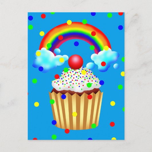 Cupcake-Party mit Regenbogen und Sprinklen Einladungspostkarte (Vorderseite)