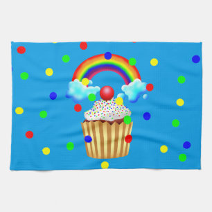 Cupcake-Party mit Regenbogen und Sprinklen Küchentuch