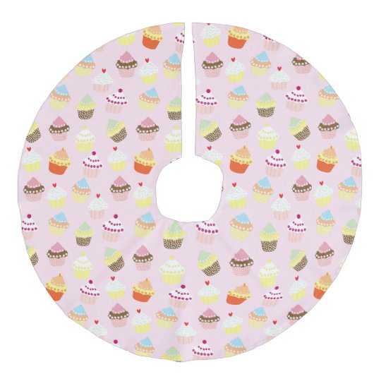 Cupcake Party Tree Skirt Leinenimitat Weihnachtsbaumdecke (Vorderseite)