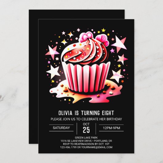 Cupcake Pastel Elegance Muffin Einladung (Vorne/Hinten)