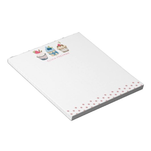 Cupcake Personalisiert Notepad - Pink Polka Dot Sw Notizblock (angewinkelt)