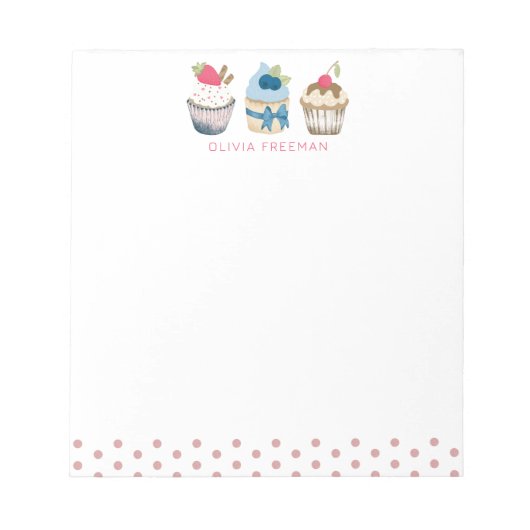 Cupcake Personalisiert Notepad - Pink Polka Dot Sw Notizblock (Vorderseite)
