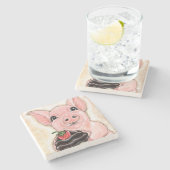 Cupcake Piggy Stone Coaster Steinuntersetzer (Seitenansicht)