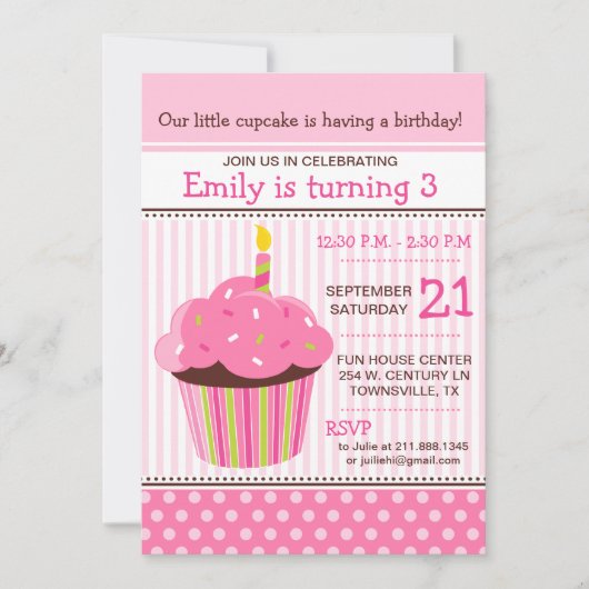 Cupcake Pink Geburtstagsparty Einladung (Vorderseite)