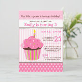 Cupcake Pink Geburtstagsparty Einladung (Stehend Vorderseite)