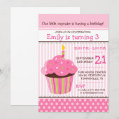 Cupcake Pink Geburtstagsparty Einladung (Vorne/Hinten)