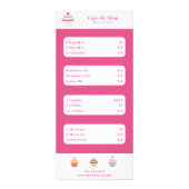 Cupcake Pink Menu & Price List Rack Card Werbekarte (Vorne)