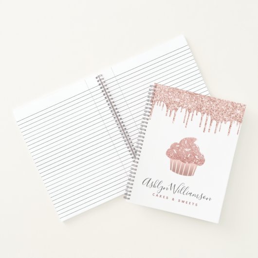 Cupcake Pink Rose Gold Glitzer Tropfen Bäckerei Ko Notizblock (Innenseite)