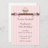 Cupcake Pink Streifen Geburtstagseinladung Einladung (Vorne/Hinten)