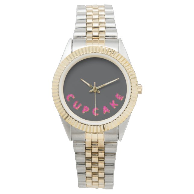 Cupcake Pink Text Custom Schwarz  Armbanduhr (Vorderseite)