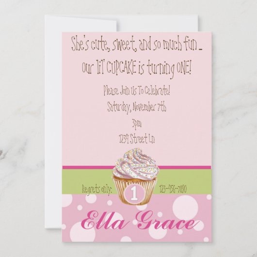 Cupcake & Polka Dots - grün Einladung (Vorderseite)