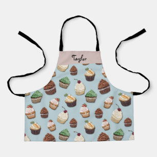 Cupcake Print Fügen Sie Ihren Namen Steel Blue Bak Schürze