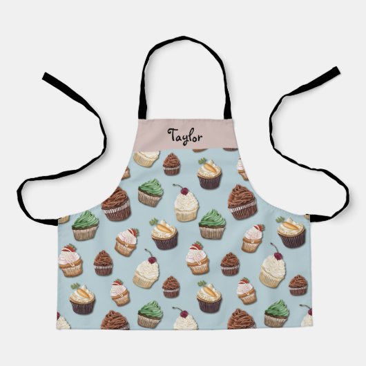 Cupcake Print Fügen Sie Ihren Namen Steel Blue Bak Schürze (Vorderseite)