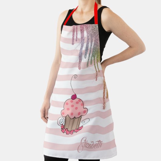 Cupcake, Regenbogen-Glitzer-Tropfen, Streifen Schürze (InSitu)