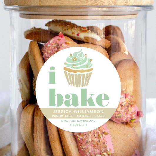 Cupcake Retro Green Gold Pastry Köche Bake Bold Runder Aufkleber
