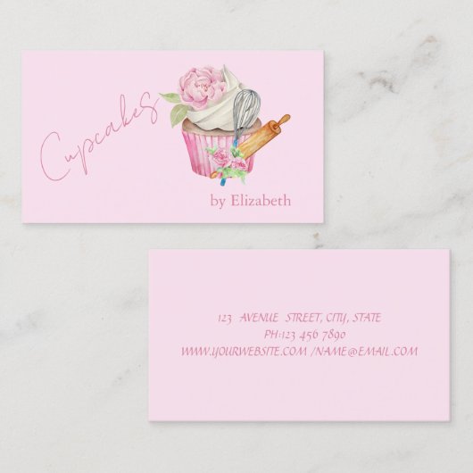 Cupcake,Rolling Button,Whisk,Blume Visitenkarte (Vorne/Hinten)