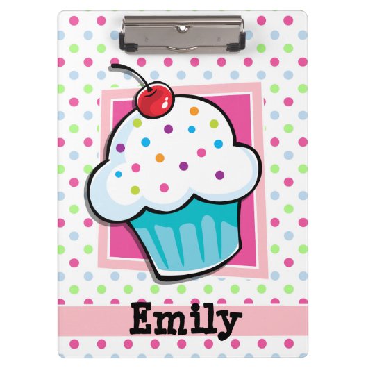 Cupcake, Rosa, Blau, Grün, Polka Dots Klemmbrett (Vorderseite)
