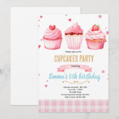 Cupcake-Rosa-Party-Themen-Einladung Einladung (Vorne/Hinten)