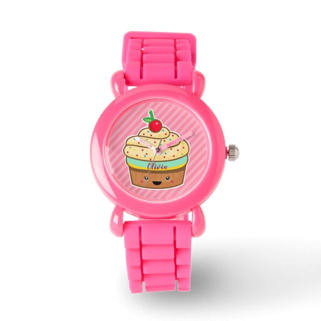 Cupcake rosa Retro Glitzer Mädchen Kinder beobacht Armbanduhr (Vorderseite)