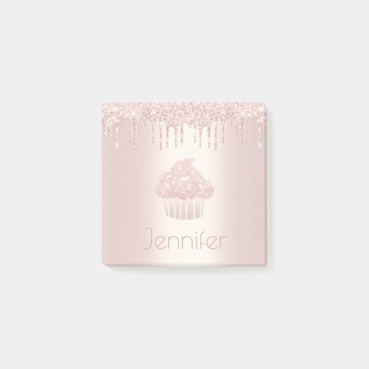 Cupcake rosa Rosa Glitzer Tropfen Post-it Klebezettel (Vorderseite)