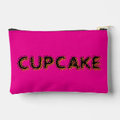 Cupcake Rosa Schwarzer Benutzerdefinierter Text Zubehörtasche (Rückseite)