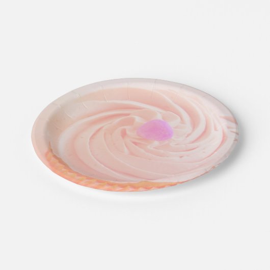 Cupcake rosa Zuckerguss Süßigkeiten Herz niedlich Pappteller (Schrägansicht)