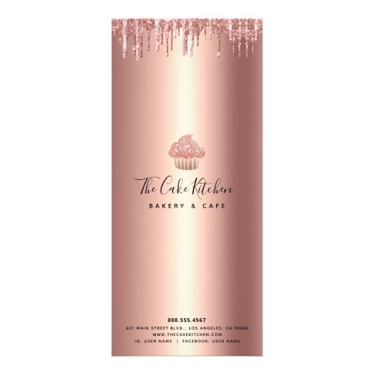 Cupcake Rose Gold Copper Glitter Bakery Chief Menu Werbekarte (Hinten)