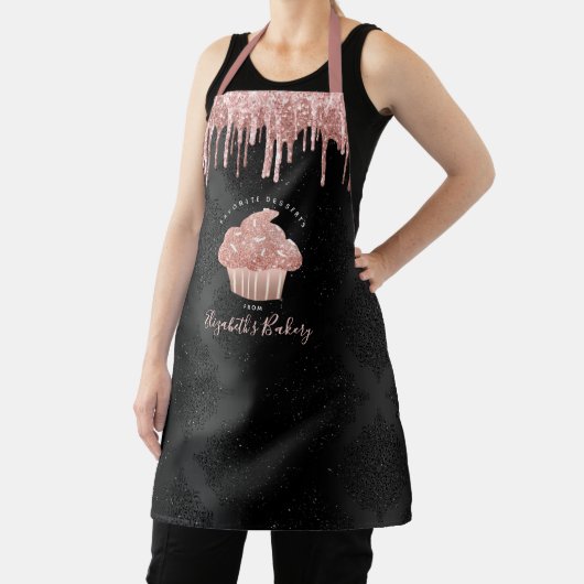 Cupcake Rose Gold Glitzer Tropfen Black Bakery Koc Schürze (InSitu)