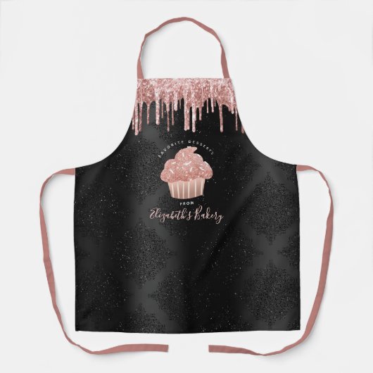 Cupcake Rose Gold Glitzer Tropfen Black Bakery Koc Schürze (Vorderseite)