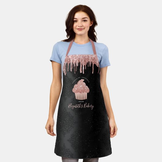 Cupcake Rose Gold Glitzer Tropfen Black Bakery Koc Schürze (Getragen)