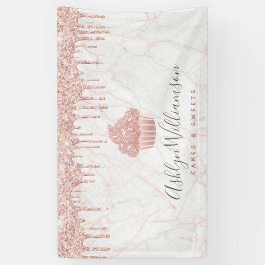 Cupcake Rose Gold Glitzer Tropfen Marmorbäckerei K Banner (Vertikal)