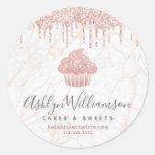 Cupcake Rose Gold Glitzer Tropfen Marmorbäckerei K Runder Aufkleber (Vorderseite)