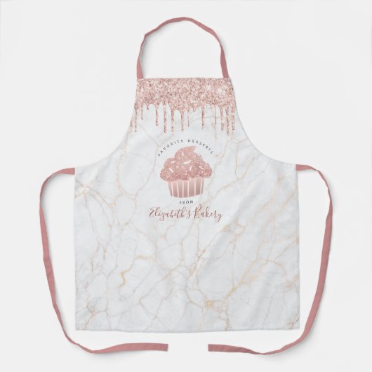 Cupcake Rose Gold Glitzer Tropfen Marmorbäckerei K Schürze (Vorderseite)