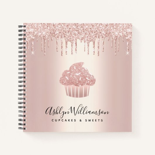 Cupcake Rose Gold Konditorei Glitzer Tropfen Notizblock (Vorderseite)