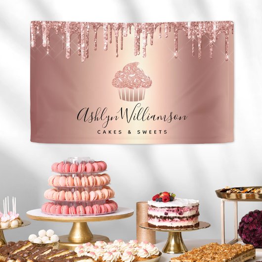 Cupcake Rose Gold Kupfer Glitzer Tropfen Bäckerei Banner