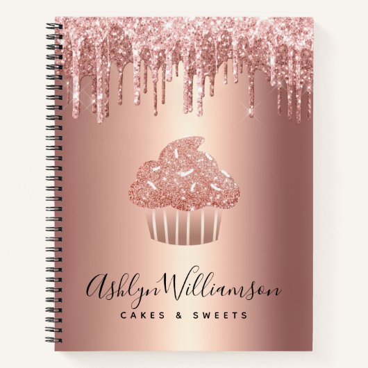 Cupcake Rose Gold Kupfer Glitzer Tropfen Bäckerei Notizblock (Vorderseite)
