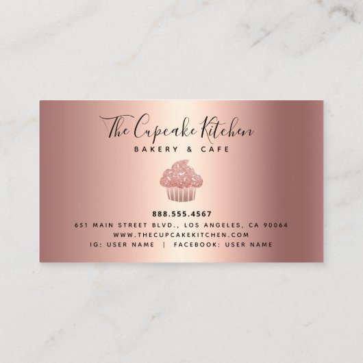 Cupcake Rose Gold Kupfer Glitzer Tropfen Bäckerei Treuekarte (Rückseite)