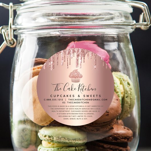 Cupcake Rose Gold Kupfer Tropfen Bäckerei Koch Rec Runder Aufkleber