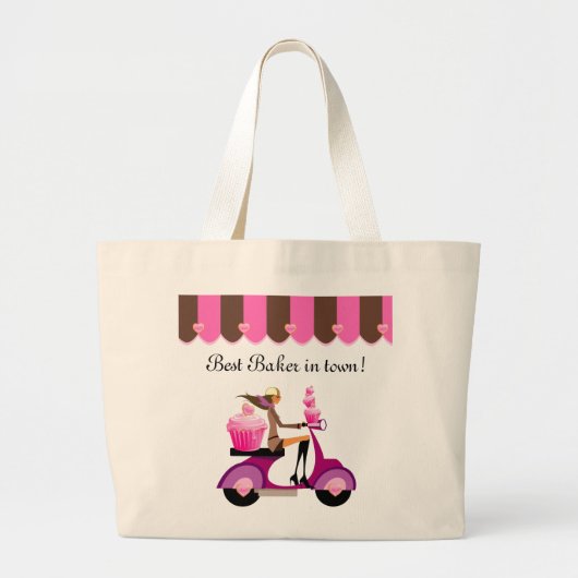 Cupcake Scooter Girl Pink Grocery Tote Bag Jumbo Stoffbeutel (Vorne)