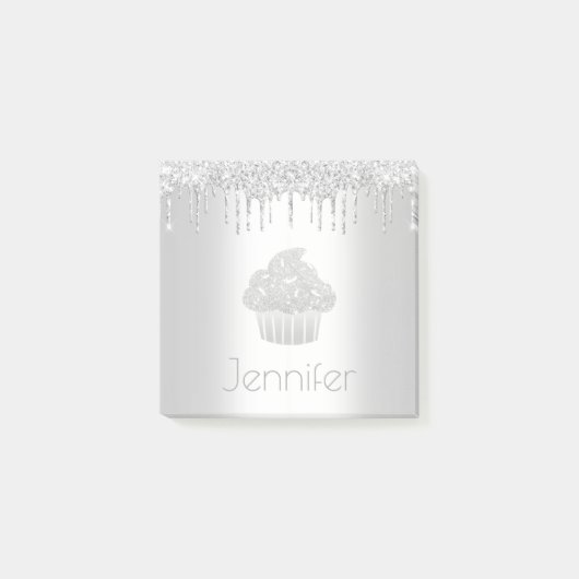 Cupcake silber Glitzer Tropfen monogramm Name mode Post-it Klebezettel (Vorderseite)