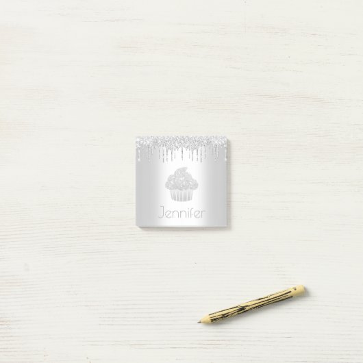 Cupcake silber Glitzer Tropfen monogramm Name mode Post-it Klebezettel (Auf Schreibtisch)