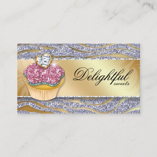 Cupcake Sparkasse Business Card Zebra Silver Visitenkarte (Vorderseite)