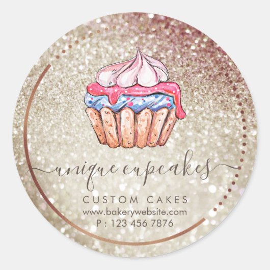 Cupcake Sparkle Glitzer Gold Bokeh Runder Aufkleber (Vorderseite)